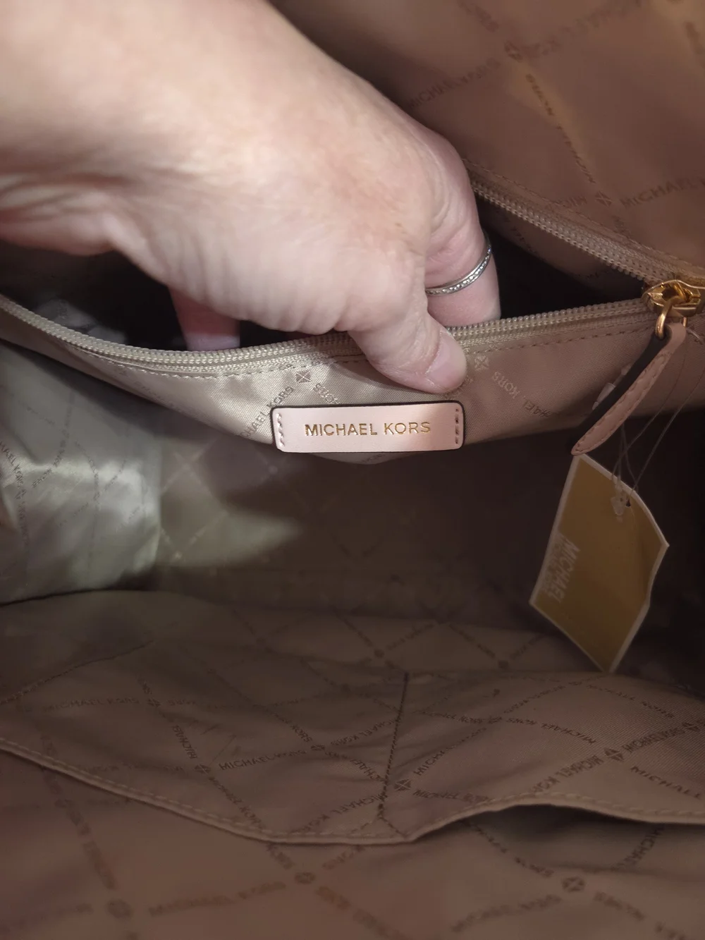 NWT Michael Kors Brown Logo Tote with Pale Pink Trim - Picture 6 of 10
